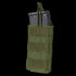 The Condor Single M4/M16 Open-Top Mag Pouch in Olive Drab holds two black rifle magazines, displayed against a white background.